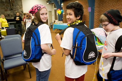 Camp Noah participants with their backpacks