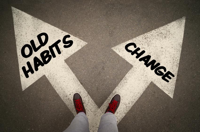 Two arrows pointing in different directions.  One says "Old Habits," and the other says "Change."