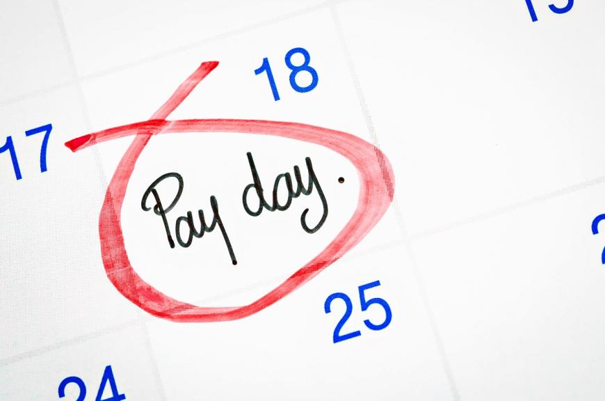 Pay day circled in red on calendar