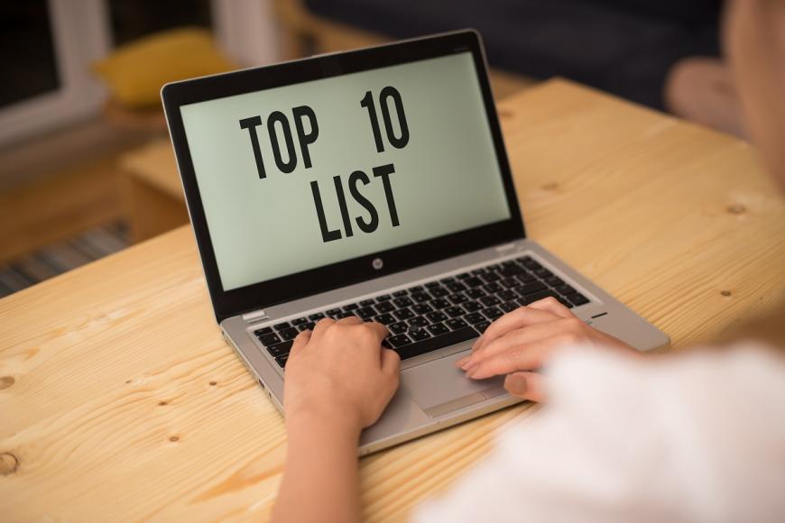 Top 10 list showing on laptop
