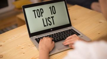 Top 10 list showing on laptop