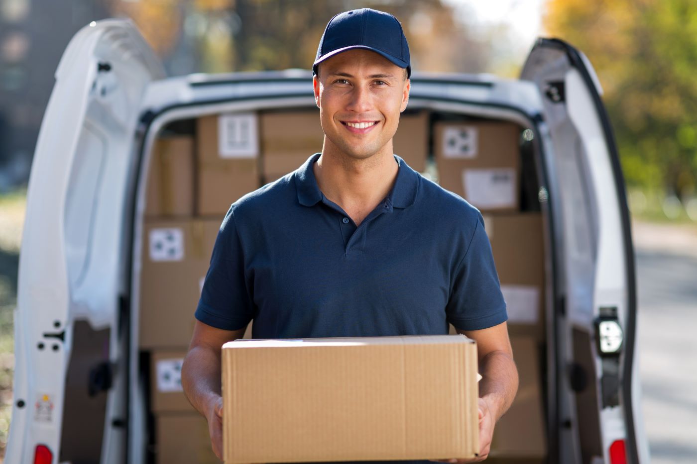 Delivery worker holding a package 