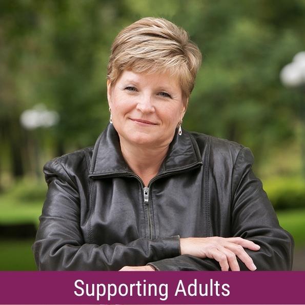 Photo of Peggy Dolney with the text "Supporting Adults"